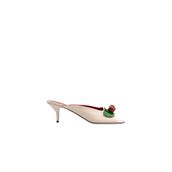 Mule à talon VALENTINO Cherrific cuir écru cerises