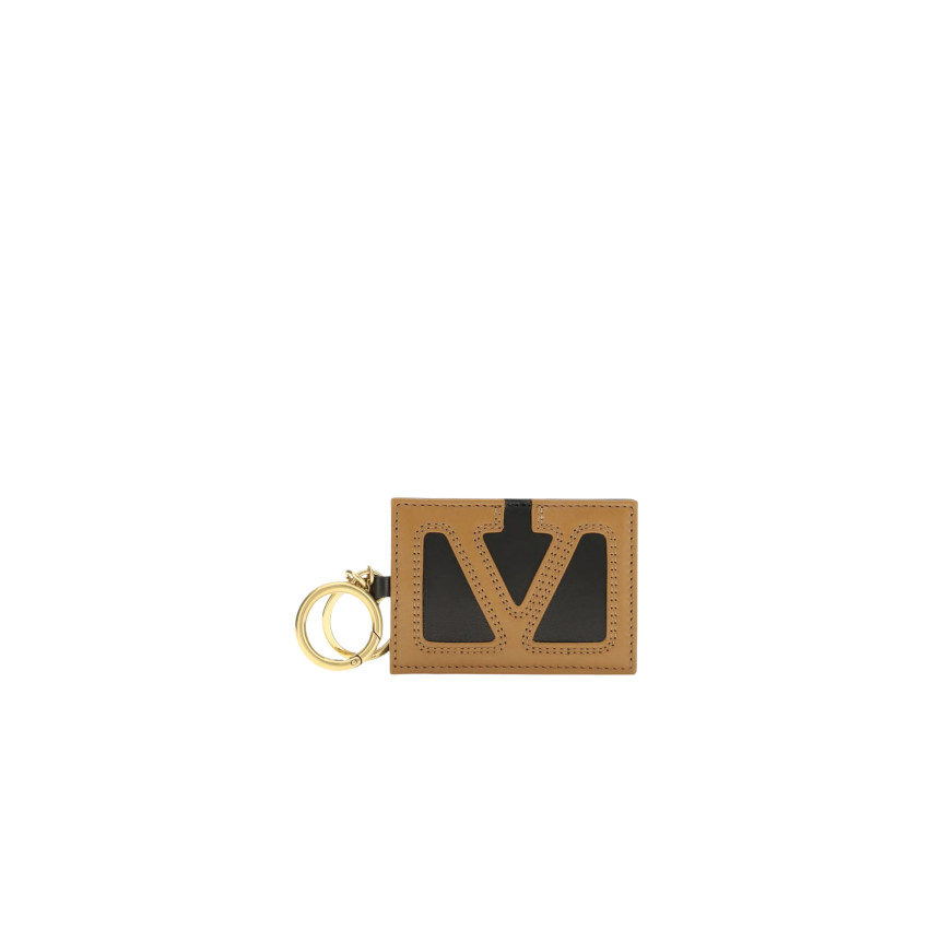 Porte clé VALENTINO Viva superstar cuir noir V camel