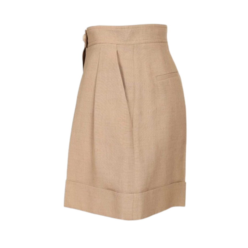 Short VALENTINO lin camel bouton doré gros revers