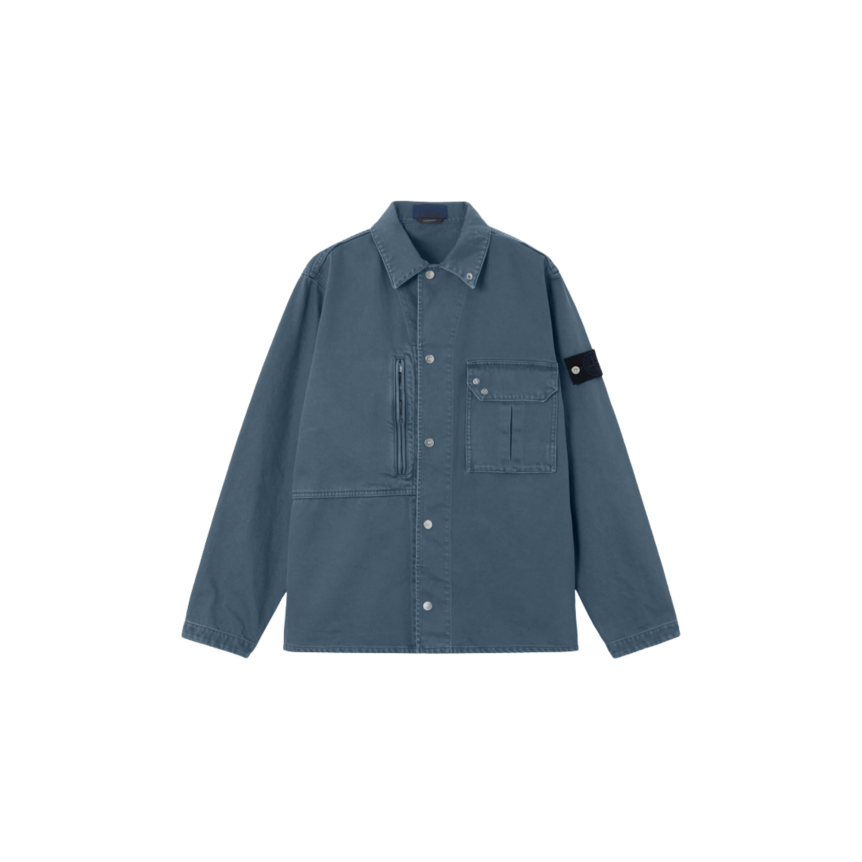 Surchemise bouton pression multi poches denim coton léger bleu indigo