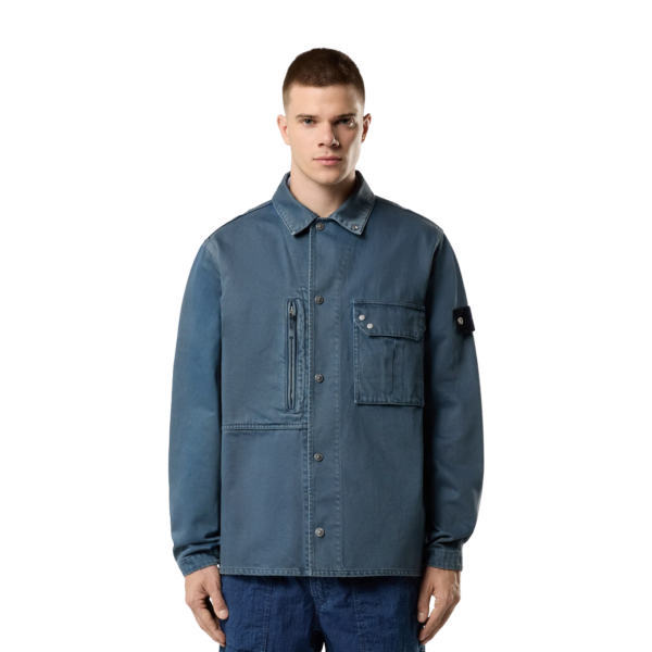 Surchemise bouton pression multi poches denim coton léger bleu indigo