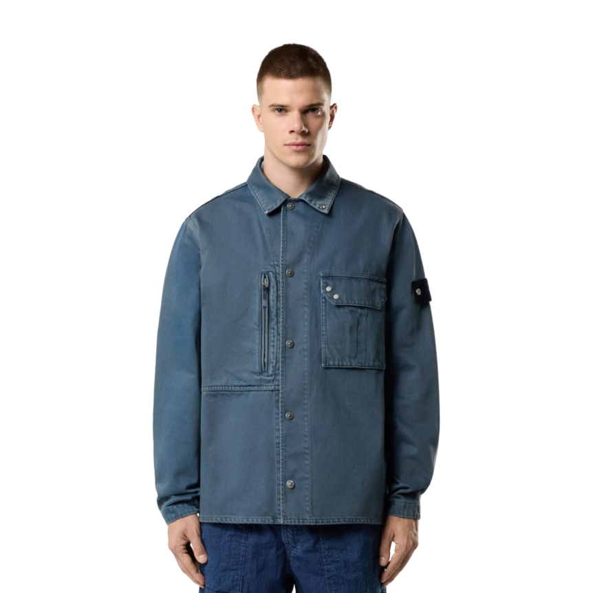 Surchemise bouton pression multi poches denim coton léger bleu indigo