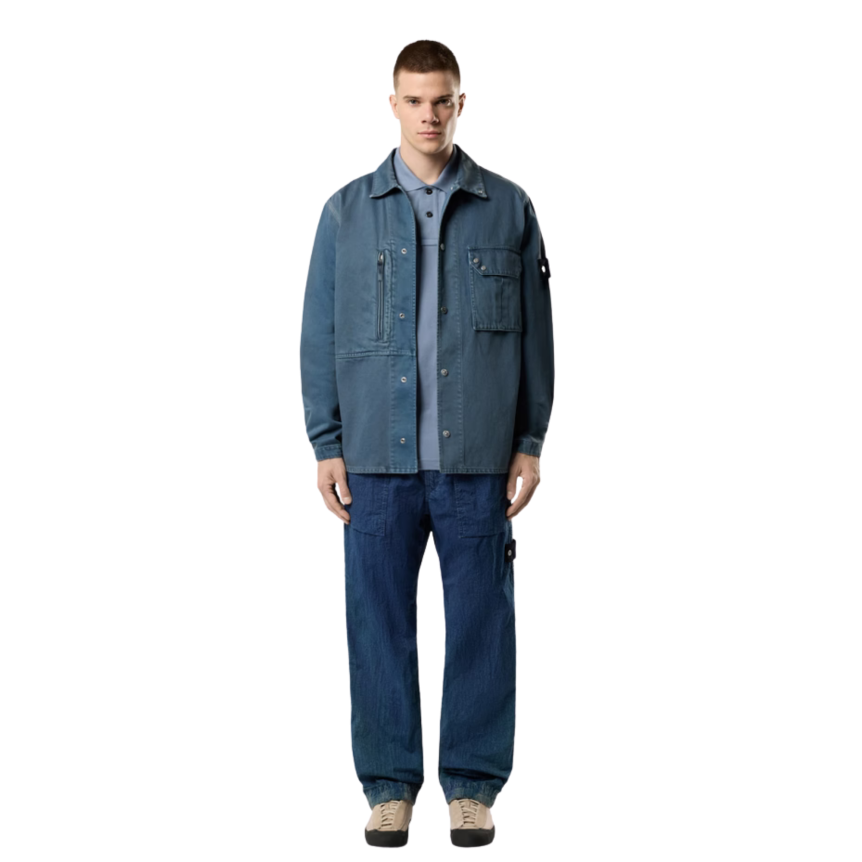 Surchemise bouton pression multi poches denim coton léger bleu indigo