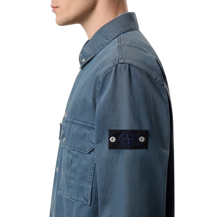 Surchemise bouton pression multi poches denim coton léger bleu indigo