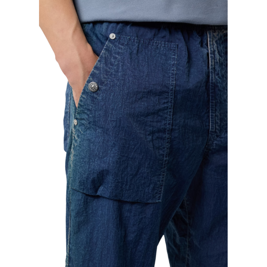 Pantalon ample STONE ISLAND nylon bleu jeans taille élastique cordon