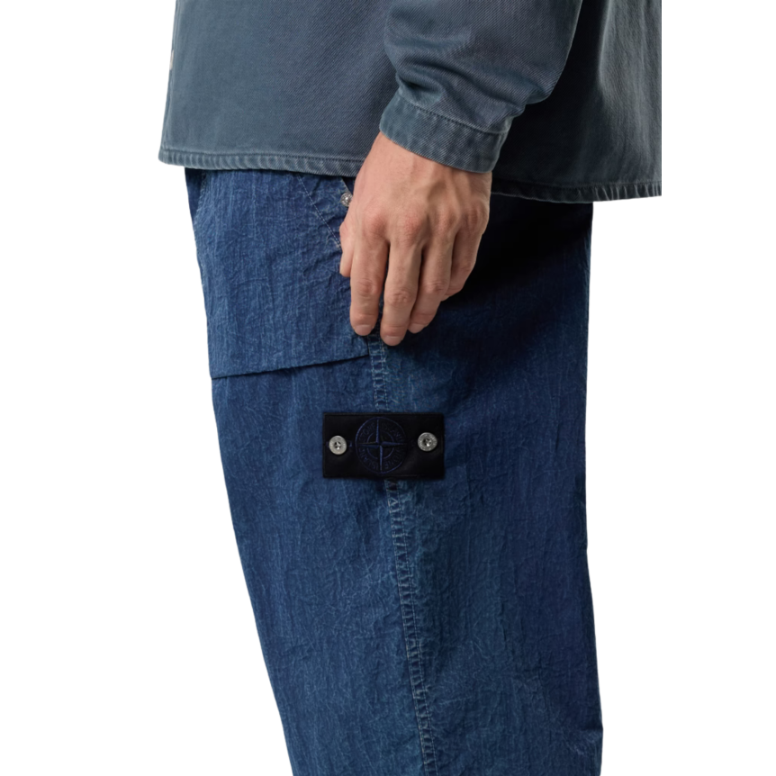 Pantalon ample STONE ISLAND nylon bleu jeans taille élastique cordon