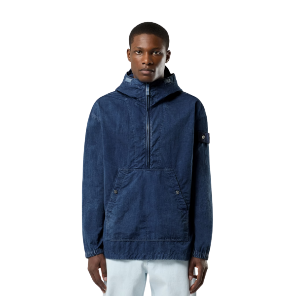 Blouson zippé à capuche STONE ISLAND Anorak nylon déperlant bleu jeans