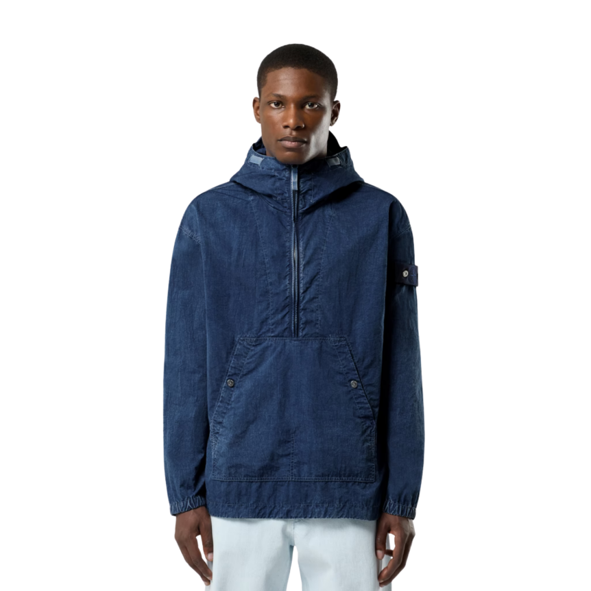 Blouson zippé à capuche STONE ISLAND Anorak nylon déperlant bleu jeans