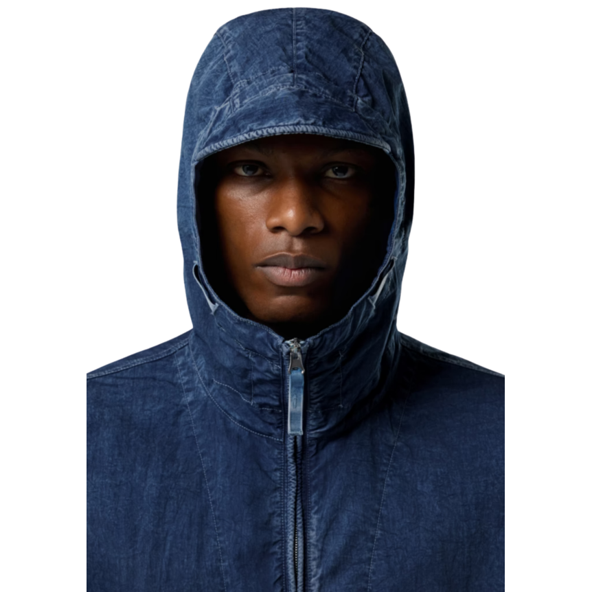 Blouson zippé à capuche STONE ISLAND Anorak nylon déperlant bleu jeans
