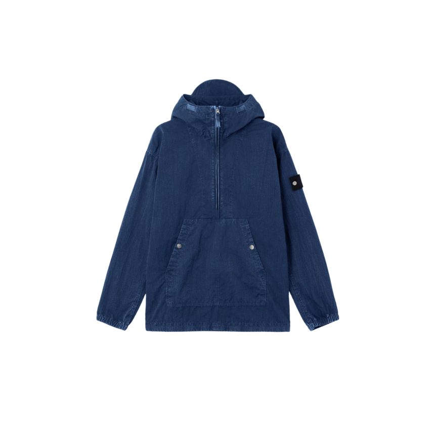 Blouson zippé à capuche STONE ISLAND Anorak nylon déperlant bleu jeans
