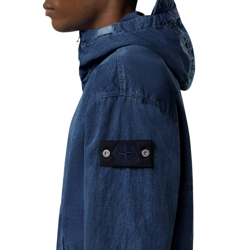 Blouson zippé à capuche STONE ISLAND Anorak nylon déperlant bleu jeans