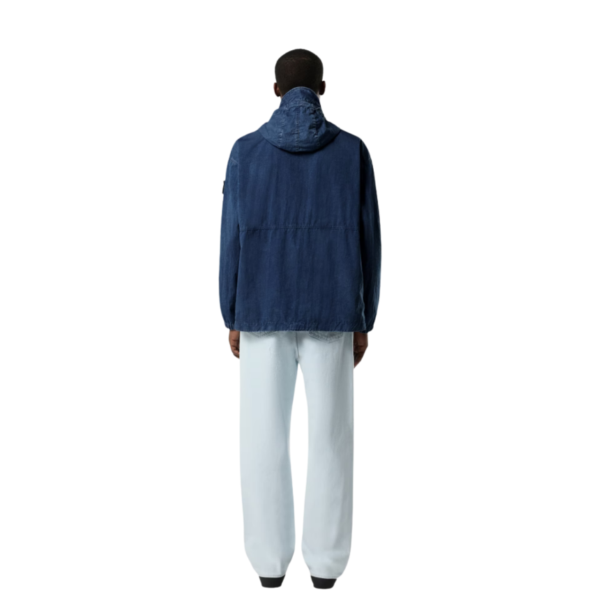 Blouson zippé à capuche STONE ISLAND Anorak nylon déperlant bleu jeans