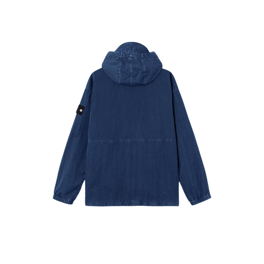Blouson zippé à capuche STONE ISLAND Anorak nylon déperlant bleu jeans