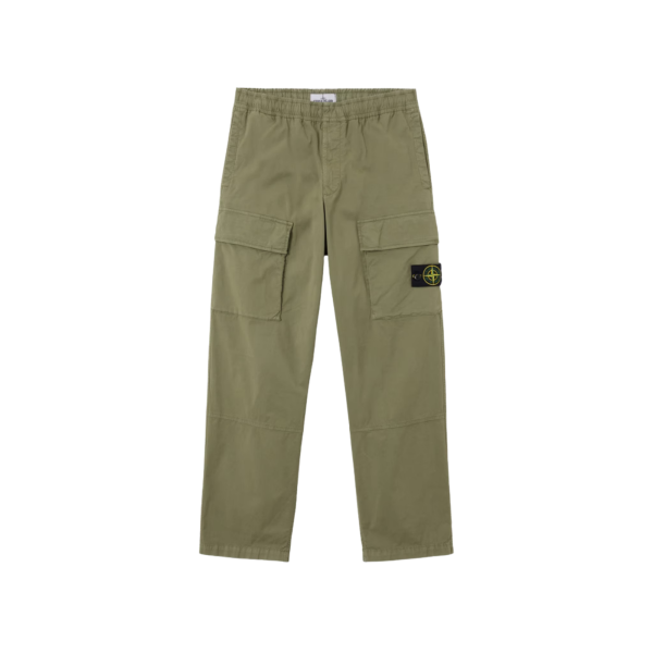 Pantalon cargo ample STONE ISLAND taille élastique sergé coton bio vert kaki