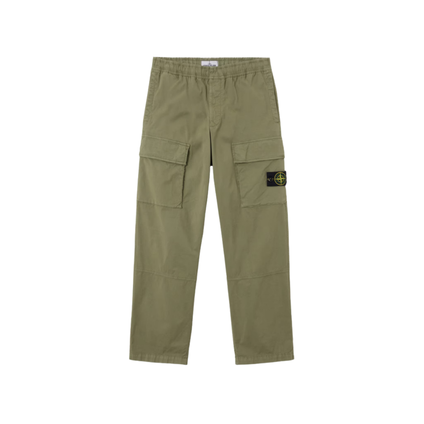Pantalon cargo ample STONE ISLAND taille élastique sergé coton bio vert kaki