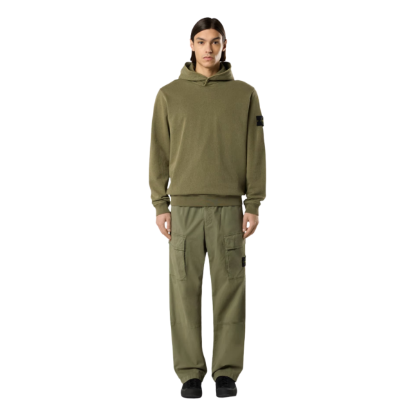 Pantalon cargo ample STONE ISLAND taille élastique sergé coton bio vert kaki