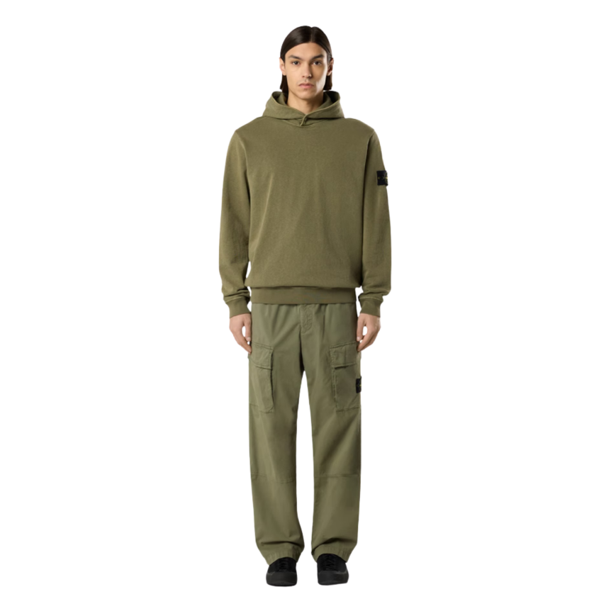 Pantalon cargo ample STONE ISLAND taille élastique sergé coton bio vert kaki
