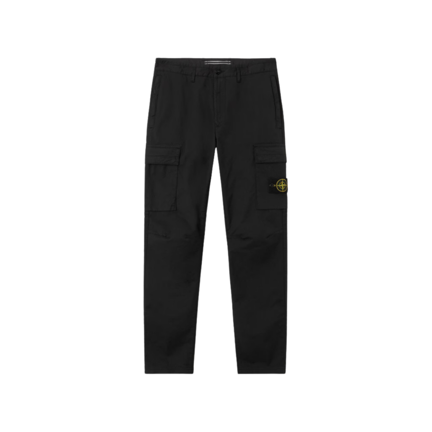 Pantalon cargo STONE ISLAND fuselé regular sergé coton extensible noir