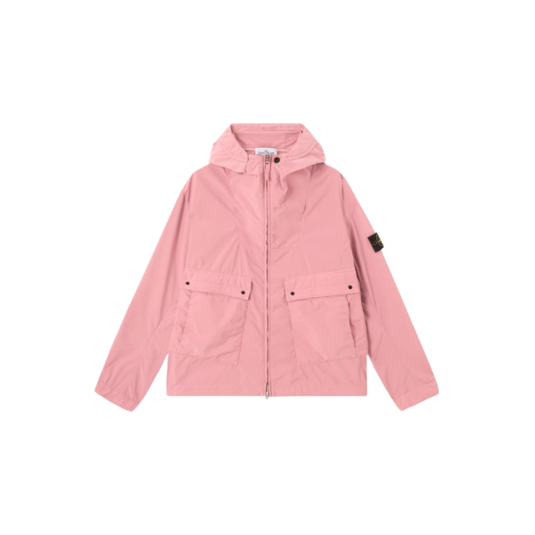 Blouson zippé STONE ISLAND veste à capuche polyester  déperlant doux rose Light touch