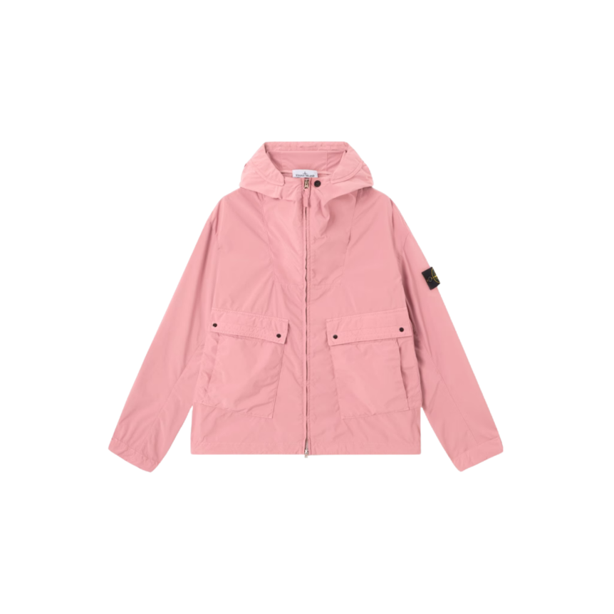 Blouson zippé STONE ISLAND veste à capuche polyester  déperlant doux rose Light touch