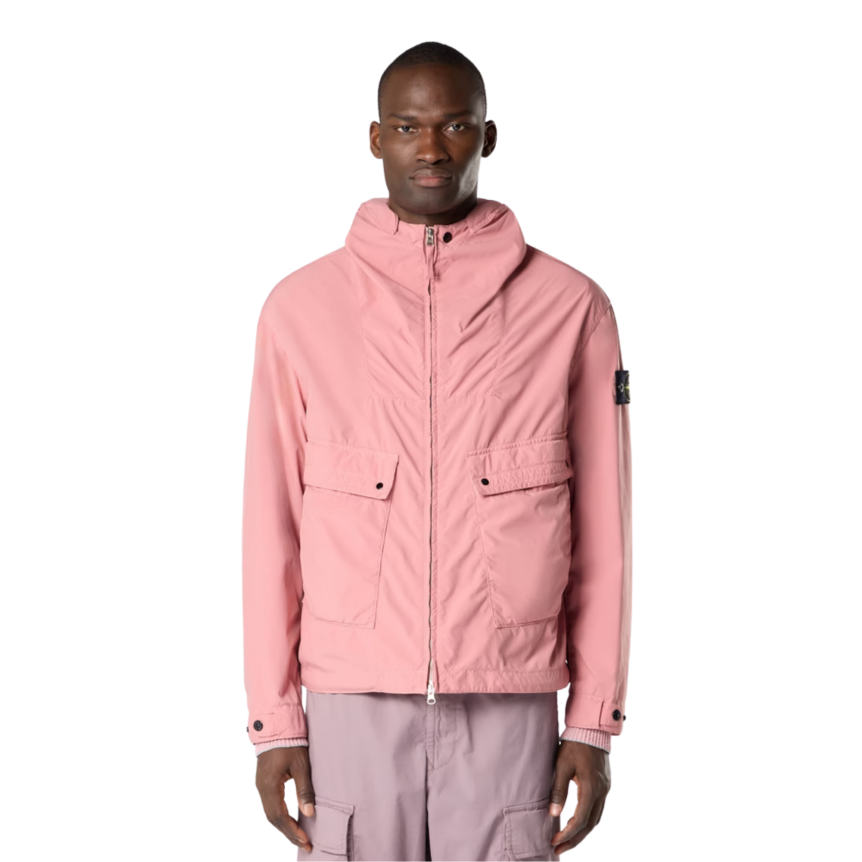 Blouson zippé STONE ISLAND veste à capuche polyester  déperlant doux rose Light touch