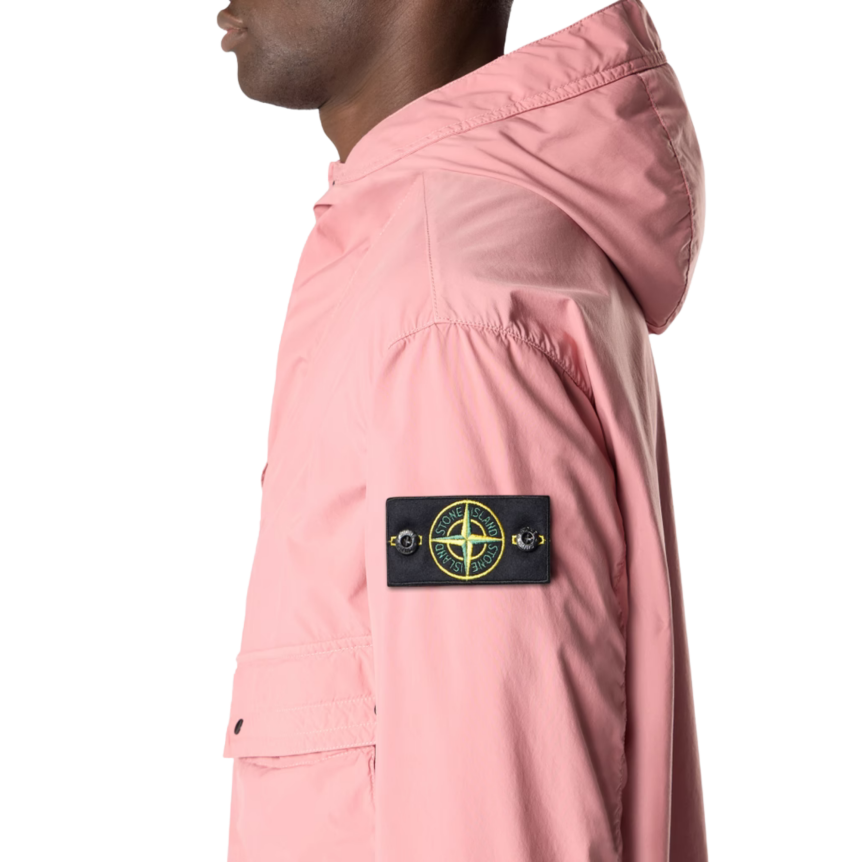 Blouson zippé STONE ISLAND veste à capuche polyester  déperlant doux rose Light touch