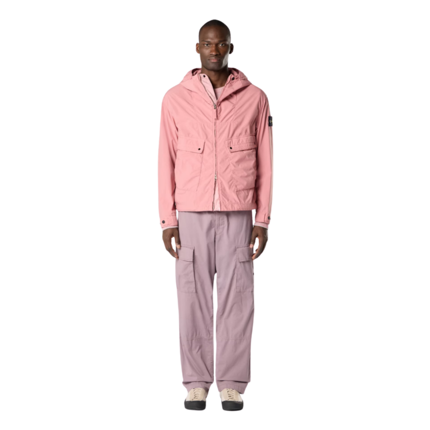 Blouson zippé STONE ISLAND veste à capuche polyester  déperlant doux rose Light touch