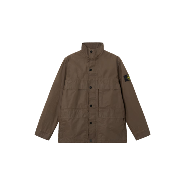 Veste saharienne STONE ISLAND toile de coton polyester enduite cire marron