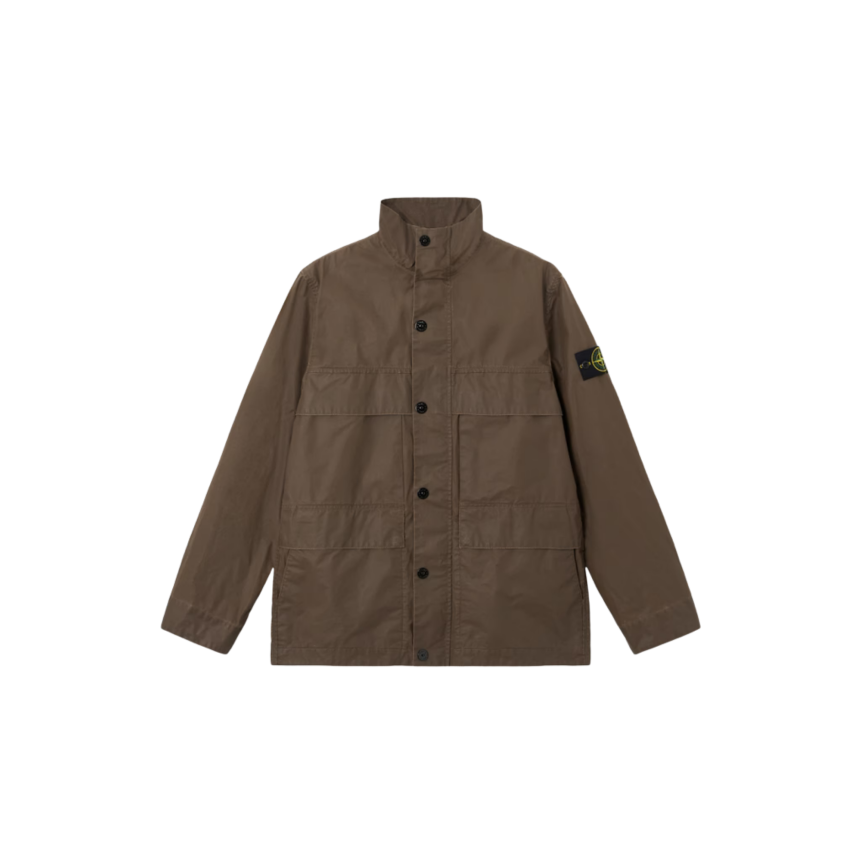 Veste saharienne STONE ISLAND toile de coton polyester enduite cire marron