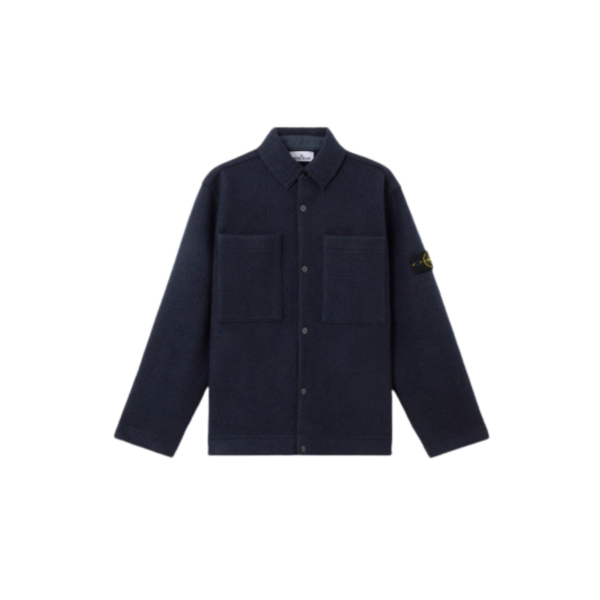 Surchemise bouton pression STONE ISLAND laine feutre bleu marine poche poitrine