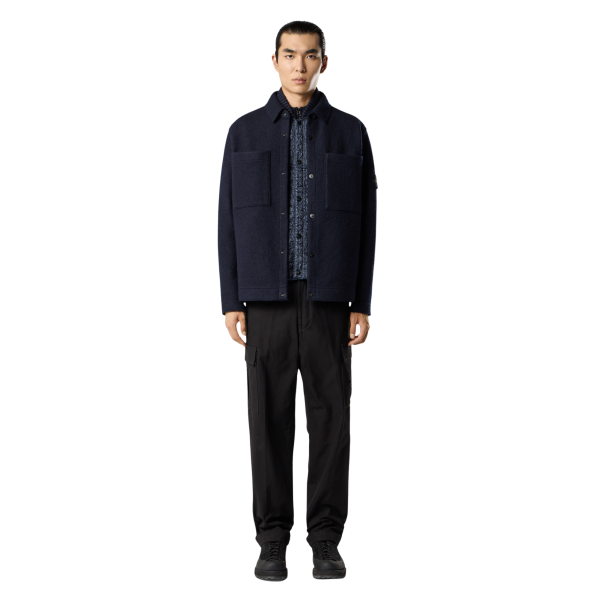 Surchemise bouton pression STONE ISLAND laine feutre bleu marine poche poitrine