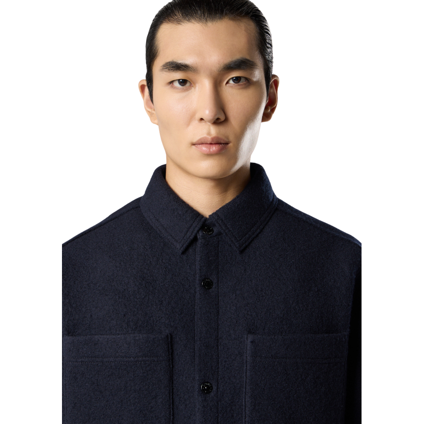 Surchemise bouton pression STONE ISLAND laine feutre bleu marine poche poitrine