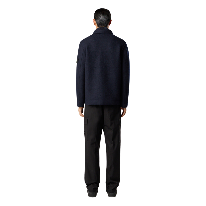 Surchemise bouton pression STONE ISLAND laine feutre bleu marine poche poitrine