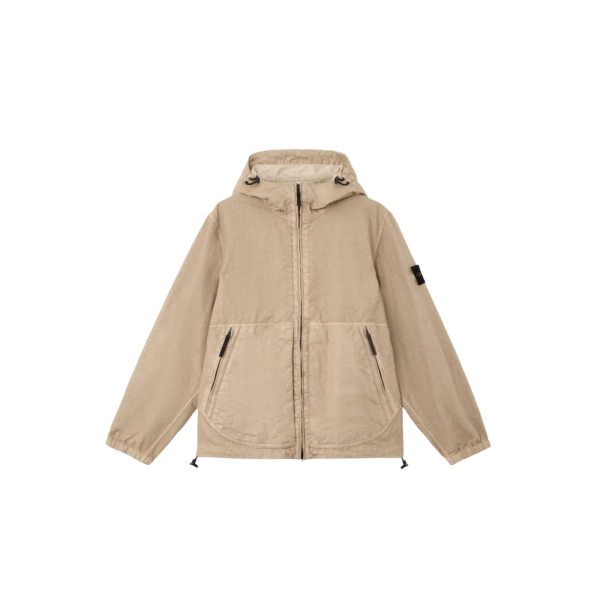 Veste à capuche zippée STONE ISLAND col montant nylon Panama beige sable