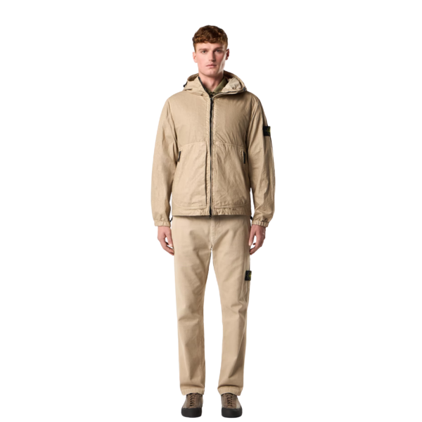 Veste à capuche zippée STONE ISLAND col montant nylon Panama beige sable