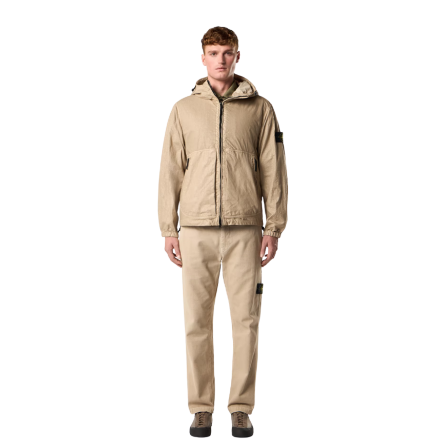 Veste à capuche zippée STONE ISLAND col montant nylon Panama beige sable