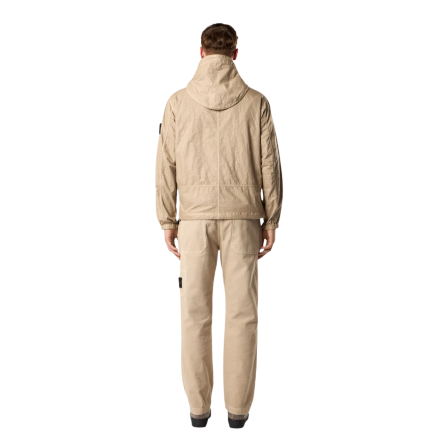 Veste à capuche zippée STONE ISLAND col montant nylon Panama beige sable