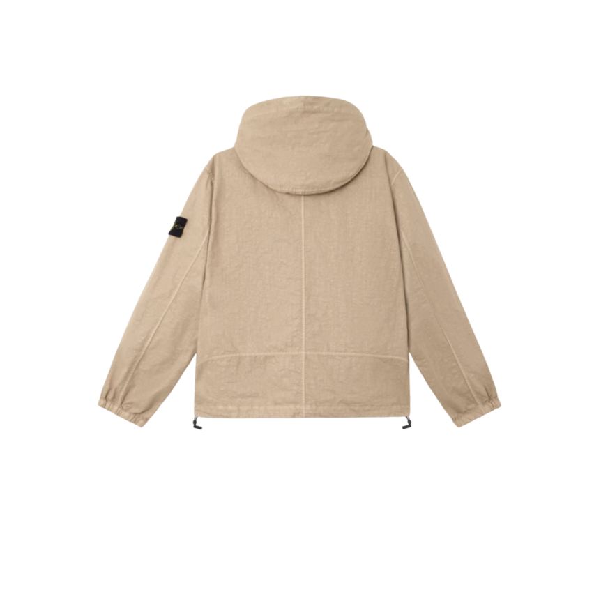 Veste à capuche zippée STONE ISLAND col montant nylon Panama beige sable