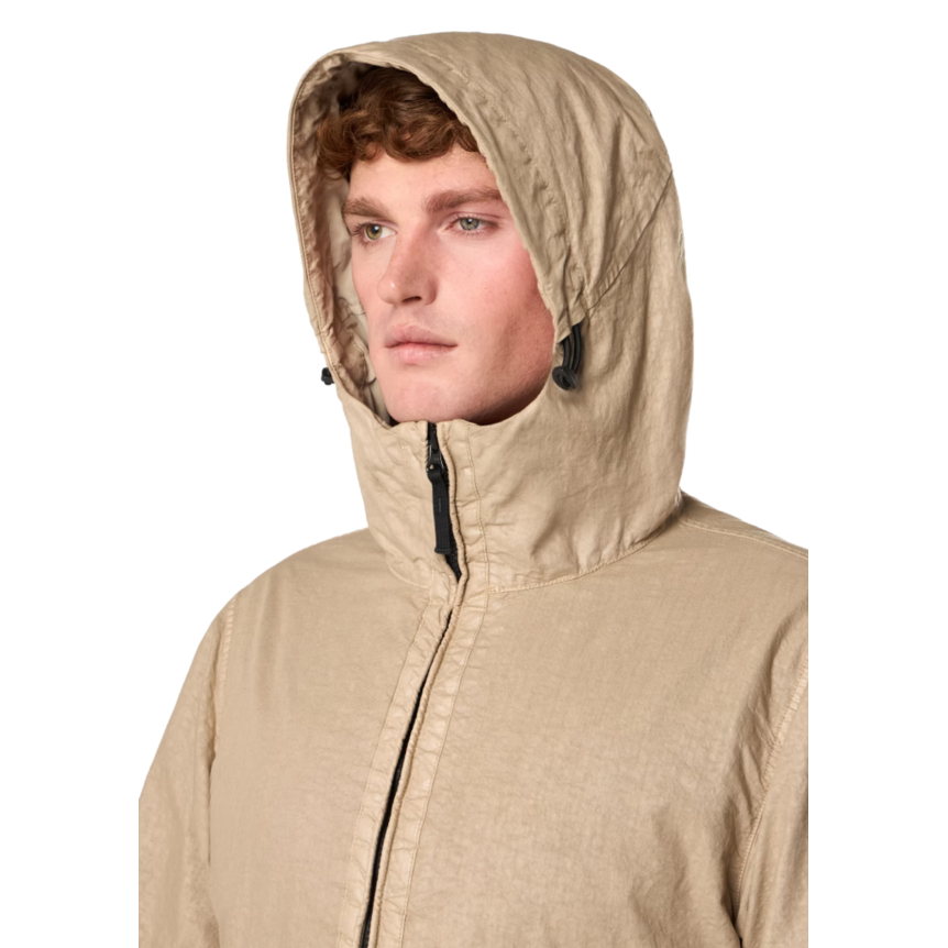 Veste à capuche zippée STONE ISLAND col montant nylon Panama beige sable