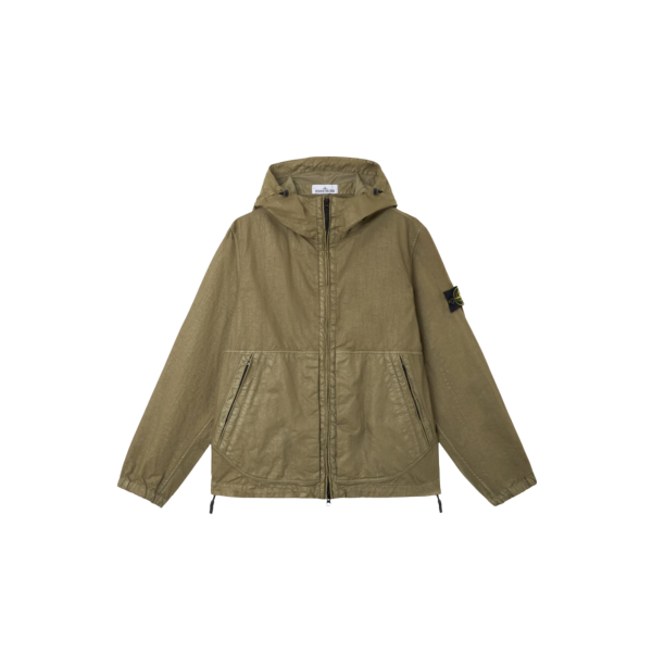Veste à capuche zippée STONE ISLAND col montant nylon Panama kaki