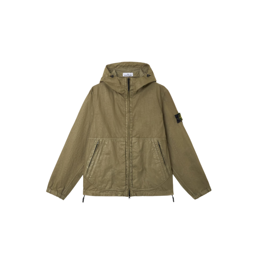 Veste à capuche zippée STONE ISLAND col montant nylon Panama kaki