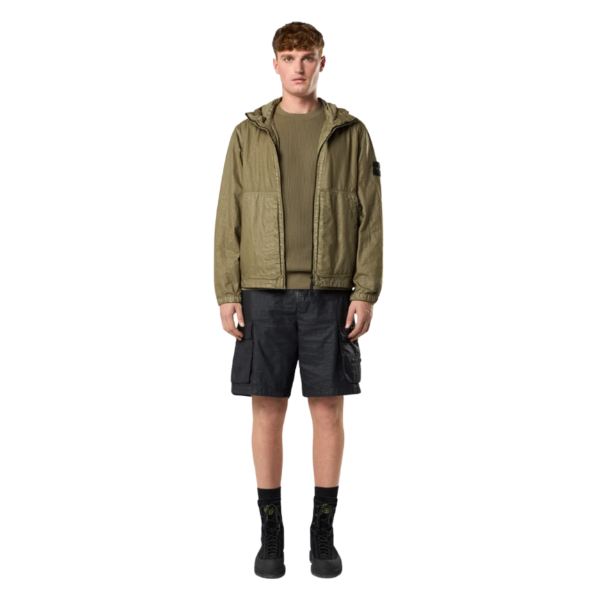 Veste à capuche zippée STONE ISLAND col montant nylon Panama kaki