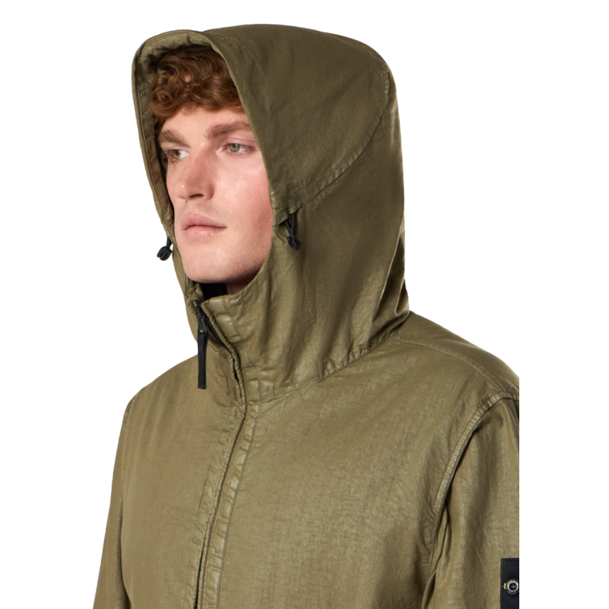 Veste à capuche zippée STONE ISLAND col montant nylon Panama kaki