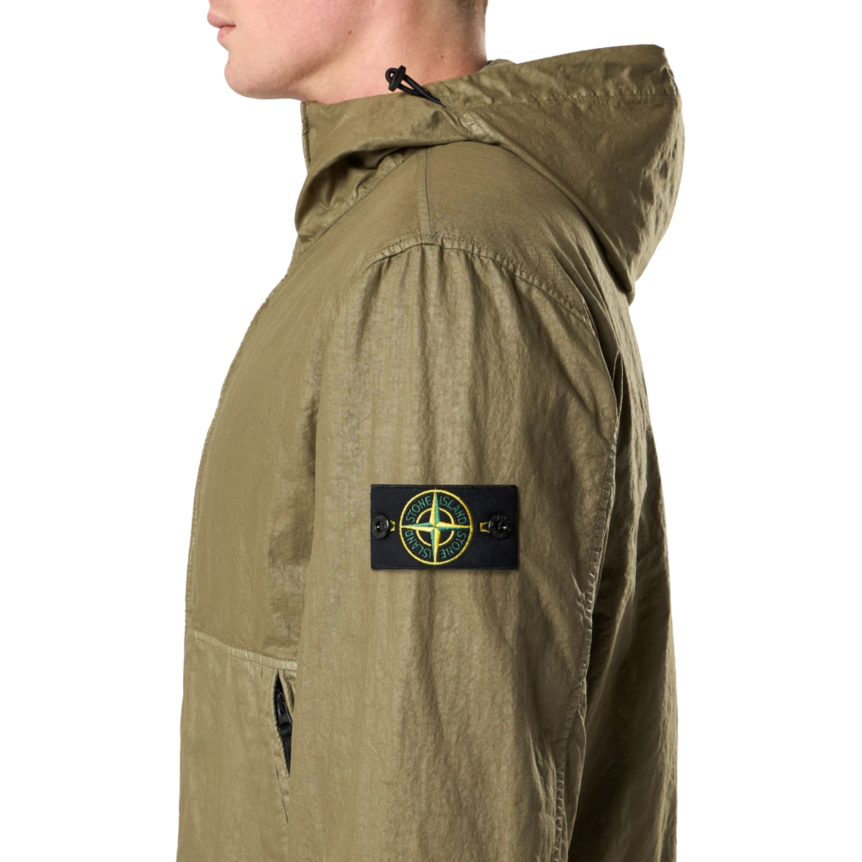 Veste à capuche zippée STONE ISLAND col montant nylon Panama kaki