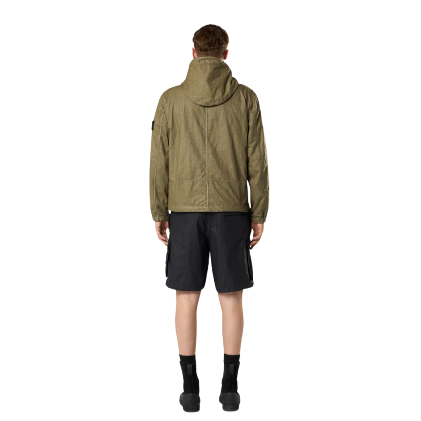 Veste à capuche zippée STONE ISLAND col montant nylon Panama kaki