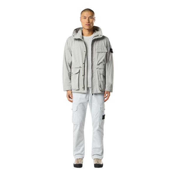 Parka courte à capuche STONE ISLAND polyester micro twill gris perle