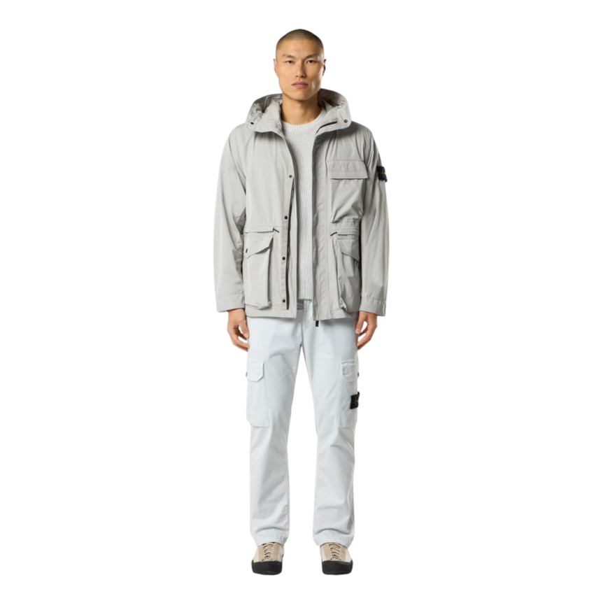 Parka courte à capuche STONE ISLAND polyester micro twill gris perle