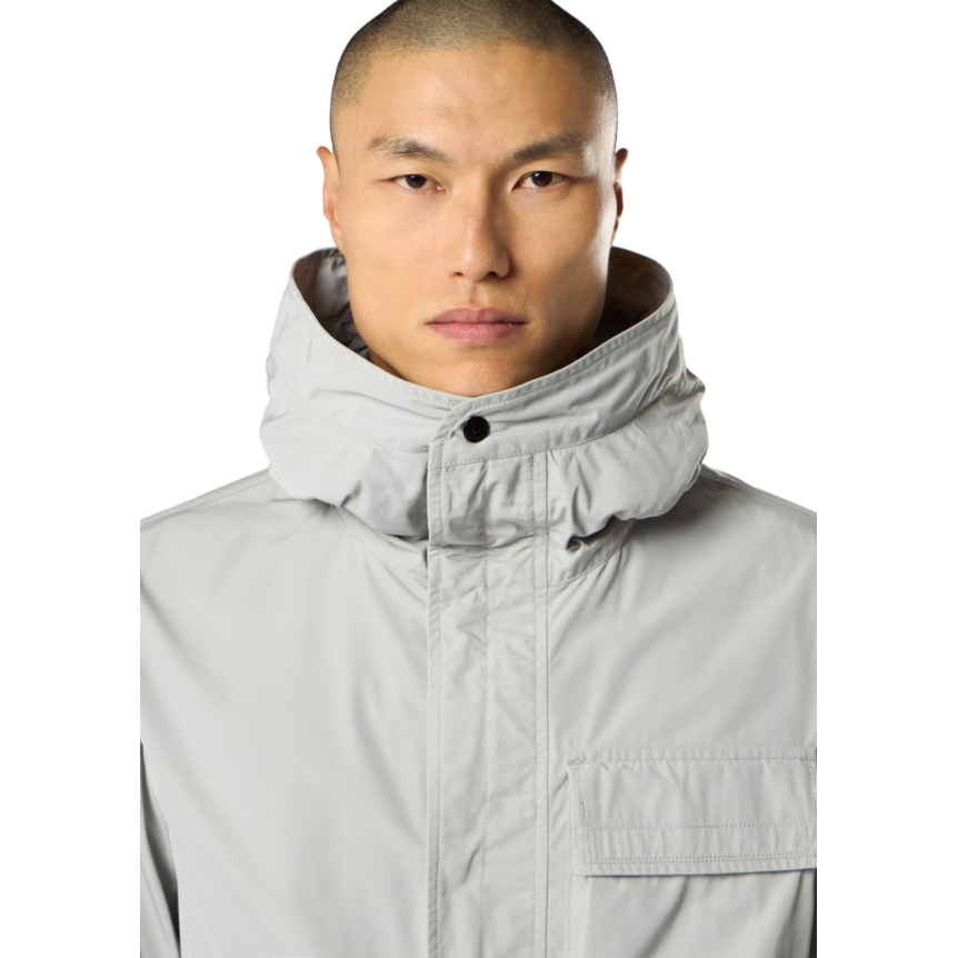Parka courte à capuche STONE ISLAND polyester micro twill gris perle