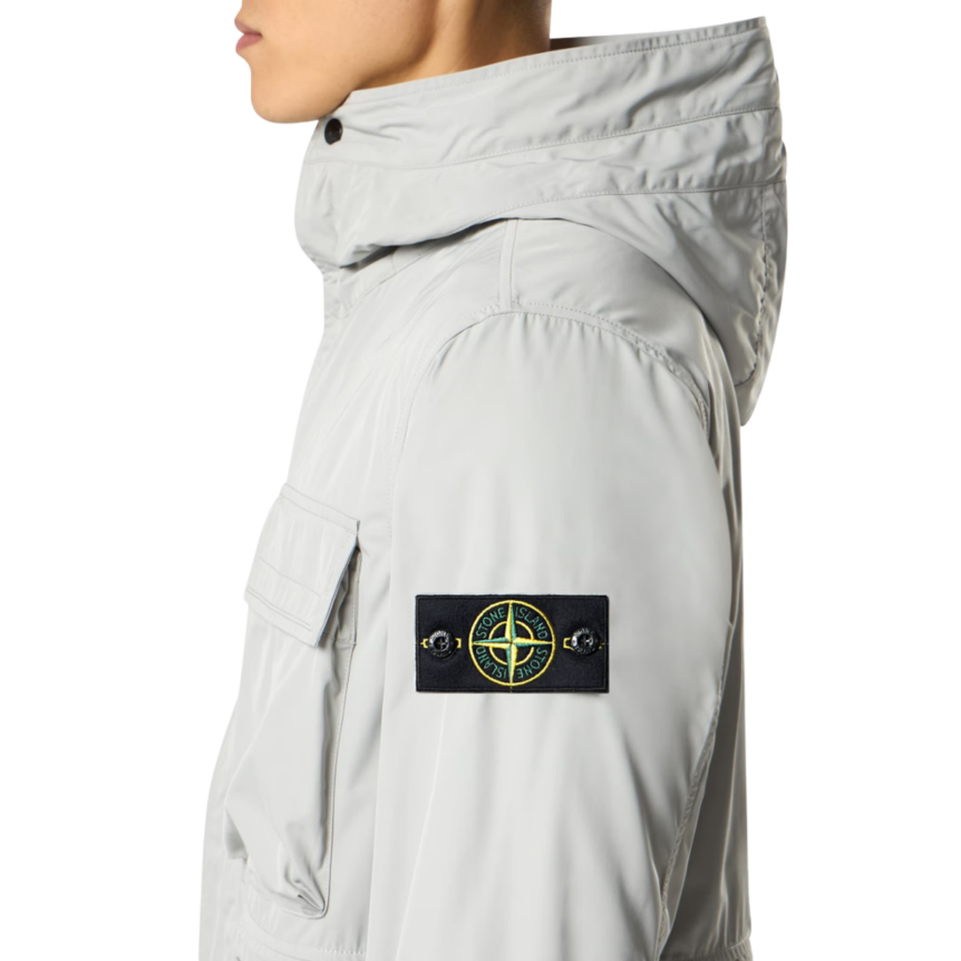 Parka courte à capuche STONE ISLAND polyester micro twill gris perle