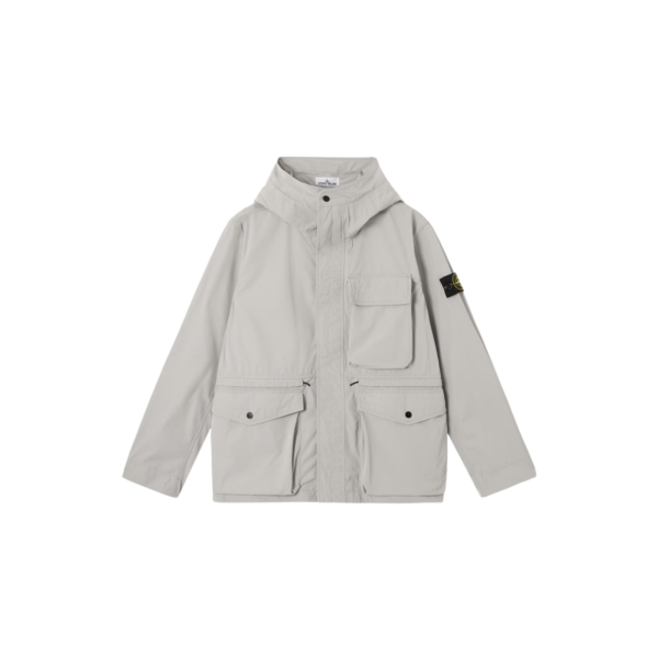 Parka courte à capuche STONE ISLAND polyester micro twill gris perle